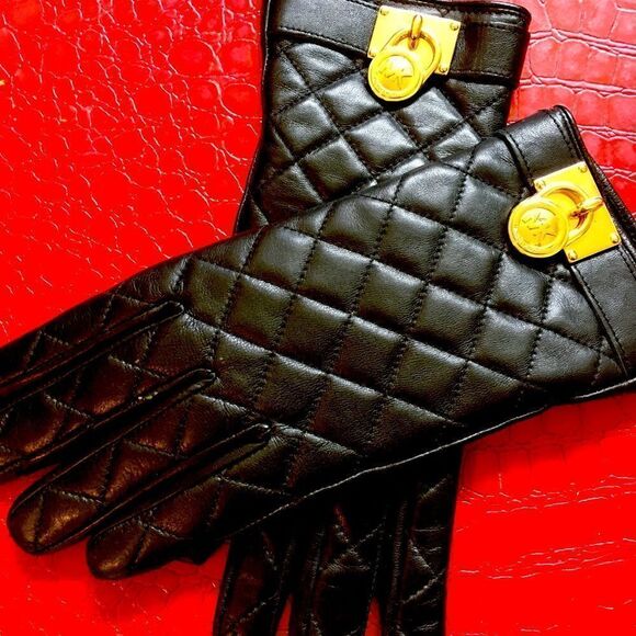 Michael Kors Black Lambskin Leather Gloves - Picture 1 of 6